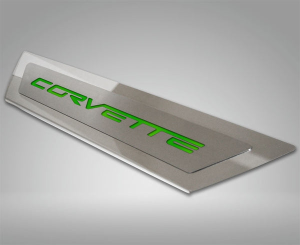 2005-2013 C6 Corvette - Outer Door Sills 'CORVETTE' Inlay 2Pc | Polished Stainless & Carbon Fiber