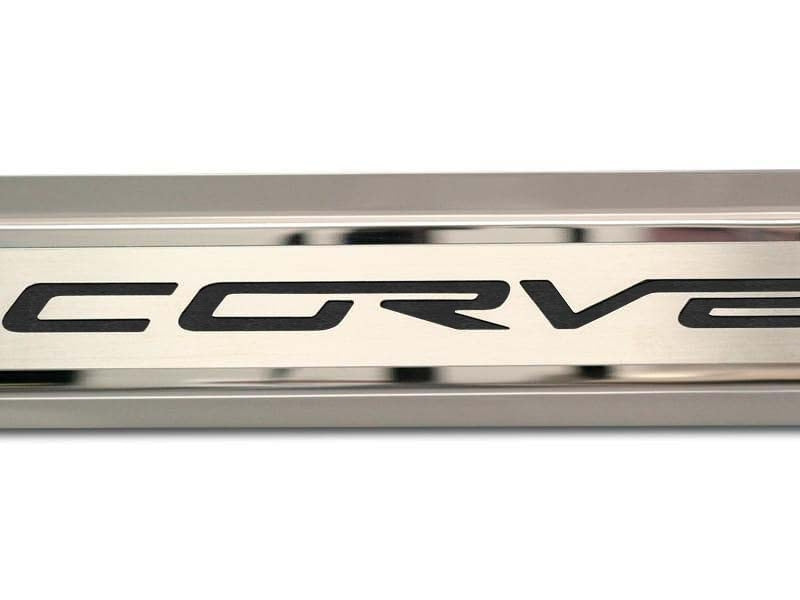 2005-2013 C6 Corvette - Inner Door Sills CORVETTE Lettering | Stainless Steel, Choose Inlay Color