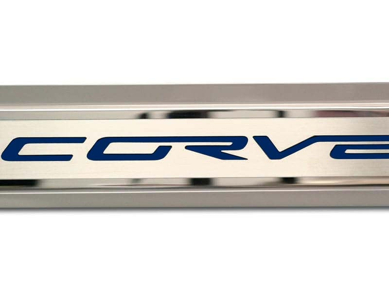 2005-2013 C6 Corvette - Inner Door Sills CORVETTE Lettering | Stainless Steel, Choose Inlay Color