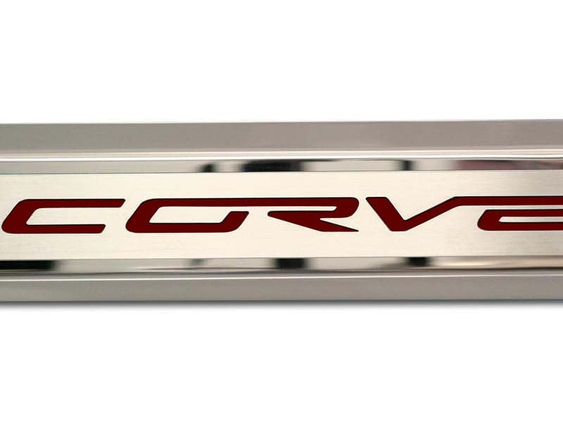 2005-2013 C6 Corvette - Inner Door Sills CORVETTE Lettering | Stainless Steel, Choose Inlay Color