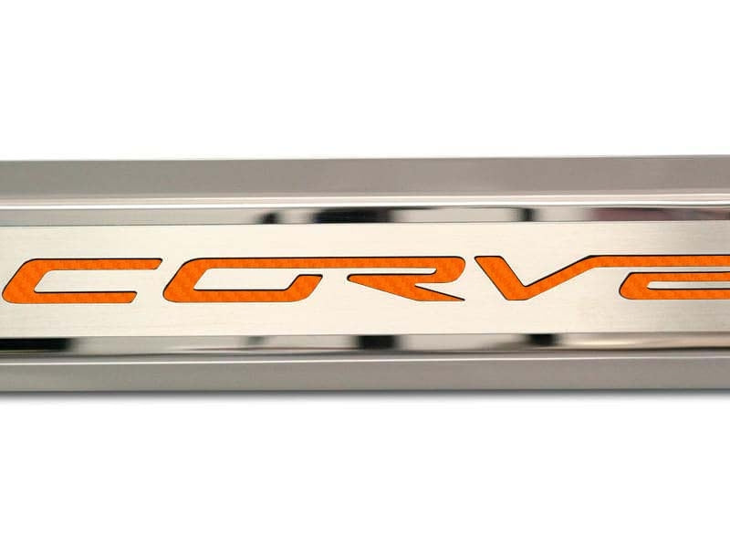 2005-2013 C6 Corvette - Inner Door Sills CORVETTE Lettering | Stainless Steel, Choose Inlay Color