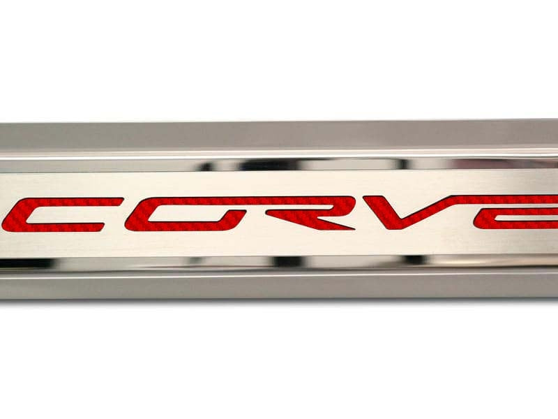 2005-2013 C6 Corvette - Inner Door Sills CORVETTE Lettering | Stainless Steel, Choose Inlay Color