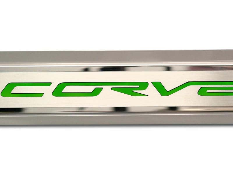 2005-2013 C6 Corvette - Inner Door Sills CORVETTE Lettering | Stainless Steel, Choose Inlay Color