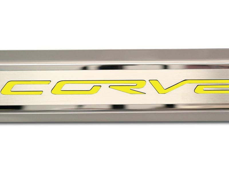 2005-2013 C6 Corvette - Inner Door Sills CORVETTE Lettering | Stainless Steel, Choose Inlay Color