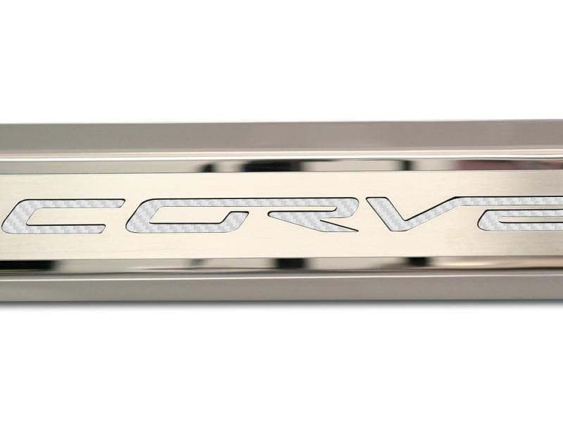 2005-2013 C6 Corvette - Inner Door Sills CORVETTE Lettering | Stainless Steel, Choose Inlay Color