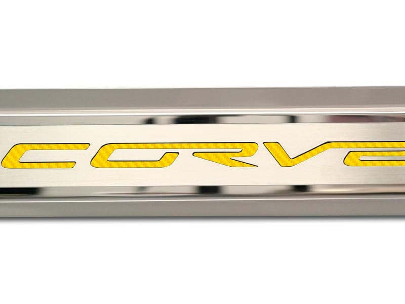 2005-2013 C6 Corvette - Inner Door Sills CORVETTE Lettering | Stainless Steel, Choose Inlay Color