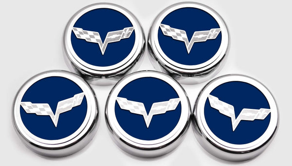2005-2013 C6 Corvette - Crossed Flags Logo Fluid Cap Covers 5Pc Auto Transmission | Choose Color