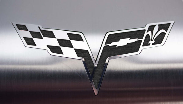 2005-2013 C6 Corvette - Deluxe Alternator Cover w/Crossed Flags Emblem | Stainless Steel