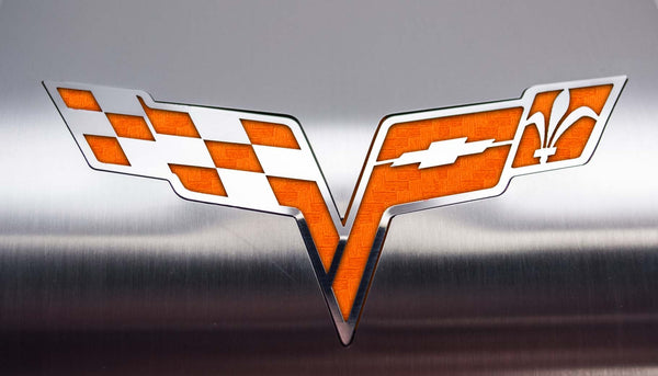 2005-2013 C6 Corvette - Deluxe Alternator Cover w/Crossed Flags Emblem | Stainless Steel