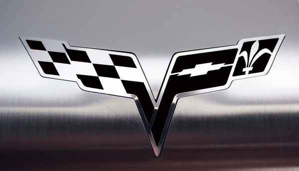 2005-2013 C6 Corvette - Deluxe Alternator Cover w/Crossed Flags Emblem | Stainless Steel