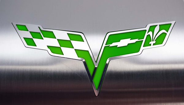 2005-2013 C6 Corvette - Deluxe Alternator Cover w/Crossed Flags Emblem | Stainless Steel