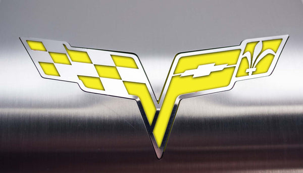 2005-2013 C6 Corvette - Deluxe Alternator Cover w/Crossed Flags Emblem | Stainless Steel