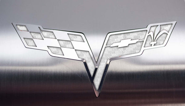 2005-2013 C6 Corvette - Deluxe Alternator Cover w/Crossed Flags Emblem | Stainless Steel