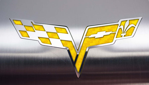 2005-2013 C6 Corvette - Deluxe Alternator Cover w/Crossed Flags Emblem | Stainless Steel