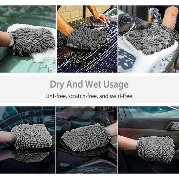 WASH&WHIPS Microfiber Chenille Car Cleaning Mitt - 2pk