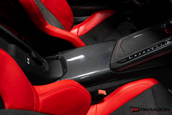 CCS C8 Corvette Red Carbon Fiber Center Console Lid Overlay