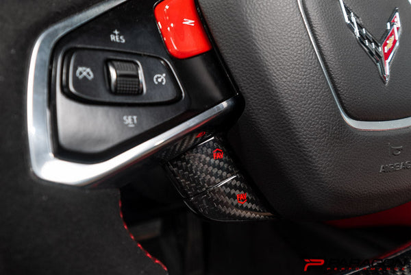 CCS Steering Wheel Red Carbon Fiber Button Covers 4PC - C8 Corvette