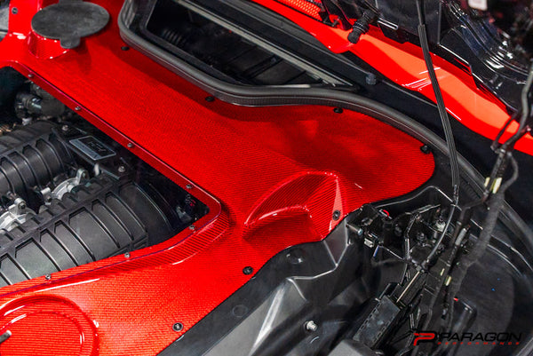 Paragon Performance C8 Corvette Red Carbon Fiber Clear Engine Cover - Convertible