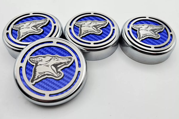 2015-2025 MUSTANG - FLUID CAP COVER AUTOMATIC TRANSMISSIONS ONLY, COYOTE LOGO 4PC SET | CHOOSE INLAY COLOR