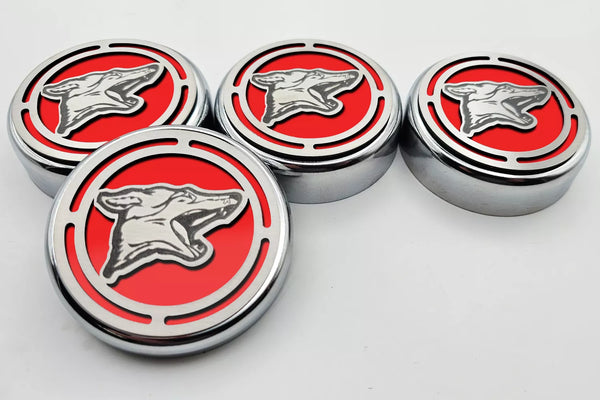 2015-2025 MUSTANG - FLUID CAP COVER AUTOMATIC TRANSMISSIONS ONLY, COYOTE LOGO 4PC SET | CHOOSE INLAY COLOR