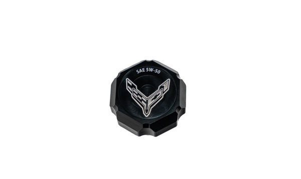 C8 Z06 5W50 Corvette Flag or Z06 Script Billet Oil Cap Cover - Black, Blue or Red