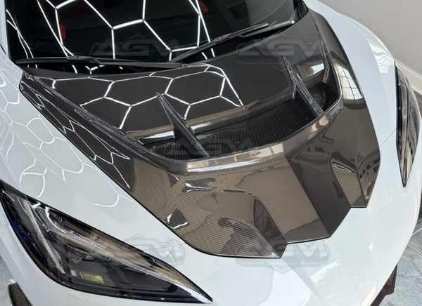 AGM C8 Corvette ZR1 Carbon Fiber Functional Race Spec Hood - With Functional Air Duct