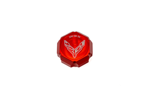 C8 Z06 5W50 Corvette Flag or Z06 Script Billet Oil Cap Cover - Black, Blue or Red