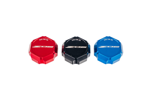 C8 Z06 5W50 Corvette Flag or Z06 Script Billet Oil Cap Cover - Black, Blue or Red