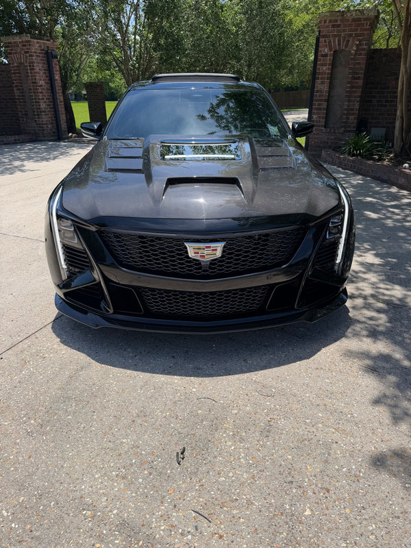 2020-2026 Cadillac CT5 / V-Blackwing Type-Terminator w/Glass Double Sided Carbon Fiber Hood, Top Gloss, Bottom Matte