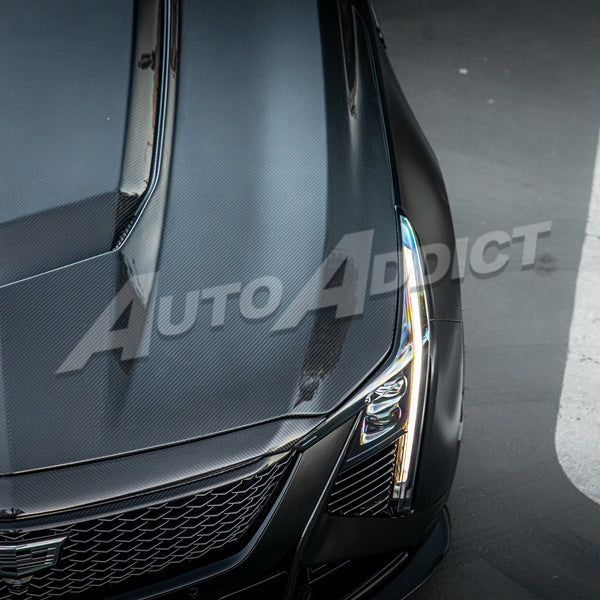 2020-2026 Cadillac CT5/V-Blackwing Heritage Spec Pre-Preg V-Shaped Double Sided Carbon Fiber Hood