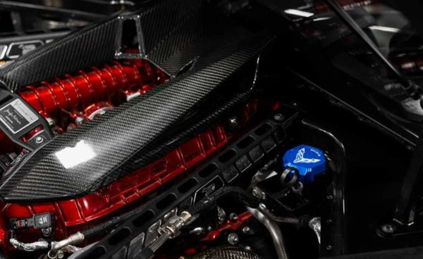 C8 Z06 5W50 Corvette Flag or Z06 Script Billet Oil Cap Cover - Black, Blue or Red