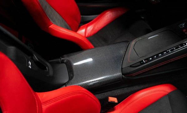 C8 Corvette Carbon Fiber Center Console Lid Overlay - Black or Red