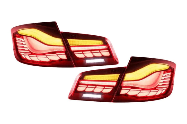 BMW 5-Series F10 F18 M5 6th Gen GTS Style -Red or Smoked- OLED Dynamic LED Tail Lights (2011-2017)