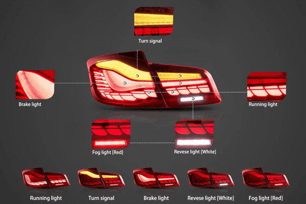 BMW 5-Series F10 F18 M5 6th Gen GTS Style -Red or Smoked- OLED Dynamic LED Tail Lights (2011-2017)