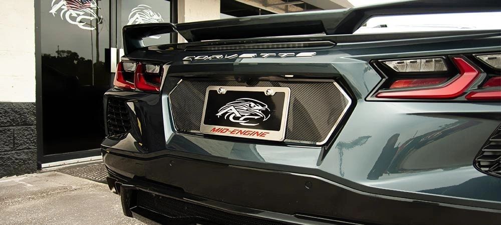 2020+ C8 Corvette - Carbon Fiber Tag Back Trim Plate | Stainless Steel Trim, Choose Finish