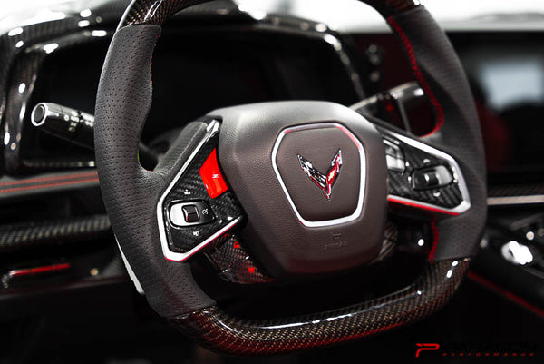 CCS C8 Corvette Steering Wheel Black Side Covers - Heated