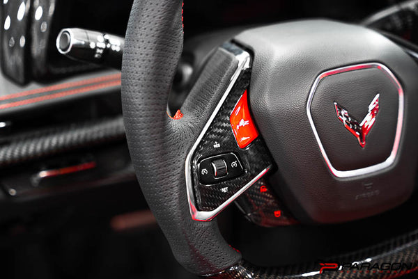 CCS C8 Corvette Steering Wheel Black Side Covers - Heated