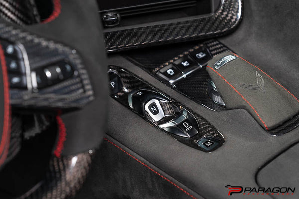 CCS C8 Corvette Red Carbon Fiber Transmission Control Outer Trim