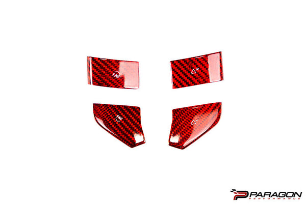 CCS Steering Wheel Red Carbon Fiber Button Covers 4PC - C8 Corvette