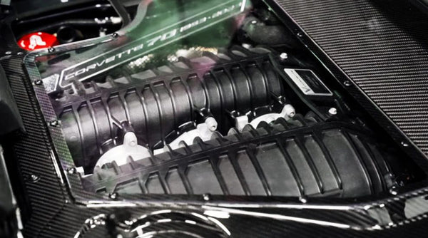 C8 Stingray / Z06 / E-Ray Black or Red Carbon Fiber Clear Engine Bay Cover - Convertible