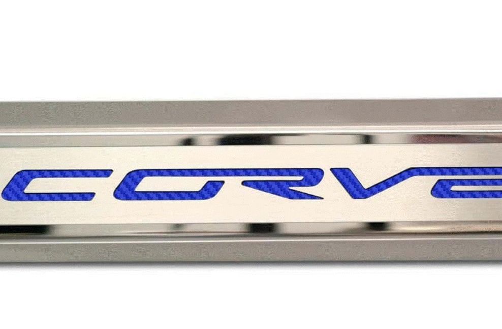 2005-2013 C6 Corvette - Inner Door Sills CORVETTE Lettering | Stainless Steel, Choose Inlay Color