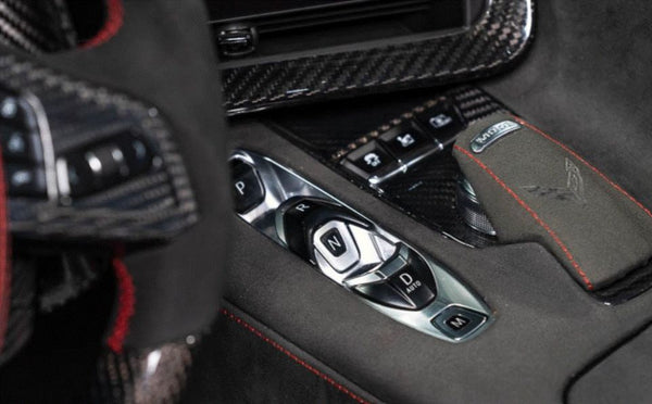 C8 Corvette Carbon Fiber Transmission Control Outer Trim - Black or Red
