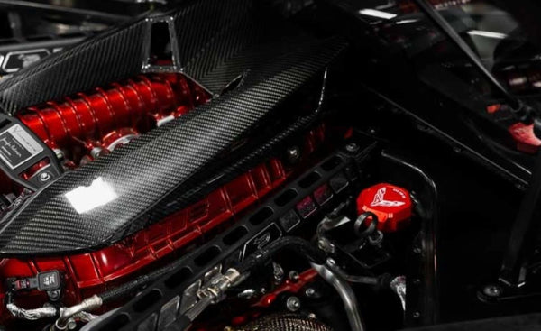 C8 Z06 5W50 Corvette Flag or Z06 Script Billet Oil Cap Cover - Black, Blue or Red