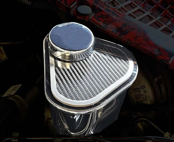 2015-2023 Mustang Master Cylinder Cover Polished W/Carbon Fiber Top Plate W/Brushed Trim