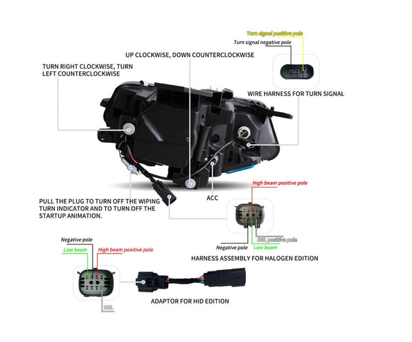 2016-2018 Chevy Camaro OEM Replica Headlights Amber Sequential LED Bulbs Low/High Beams