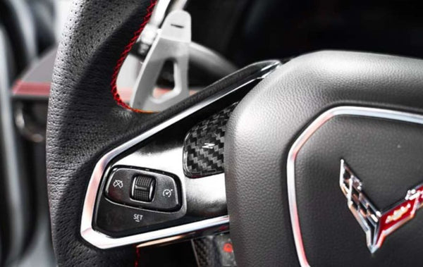 C8 Corvette Carbon Fiber Steering Wheel Button Covers - Heated