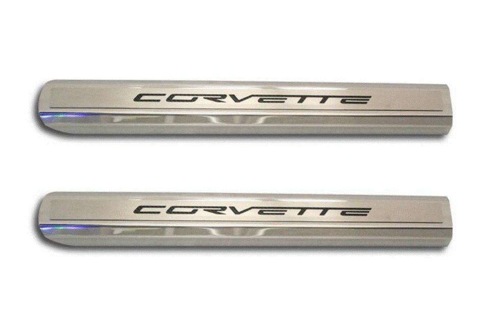 2005-2013 C6 Corvette - Inner Door Sills CORVETTE Lettering | Stainless Steel, Choose Inlay Color