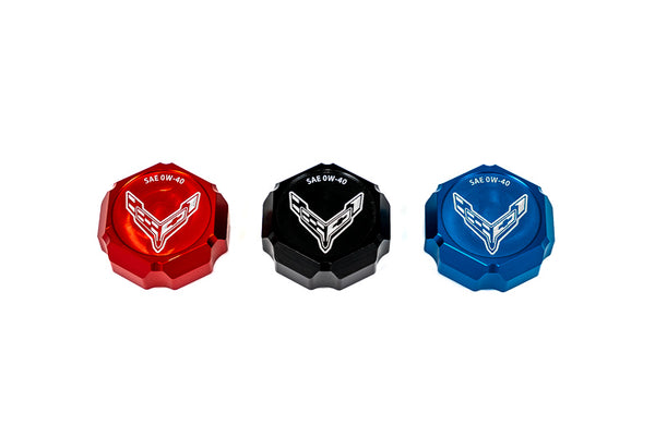 C8 Corvette 0W40 Stingray or ERay “Flag” “Paragon” “Corvette” “ERay” Billet Oil Cap Cover - Black, Blue or Red