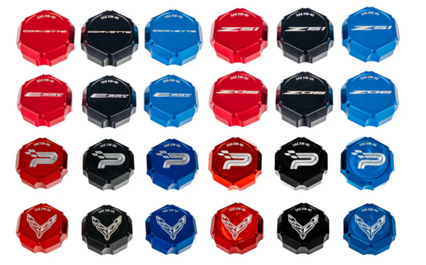 C8 Corvette 0W40 Stingray or ERay “Flag” “Paragon” “Corvette” “ERay” Billet Oil Cap Cover - Black, Blue or Red