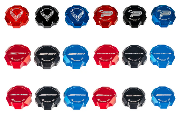 C8 “Corvette Flag” “Z06” Z51” “Paragon” “ERay” “Corvette” Billet Coolant Cap Cover - Black, Blue or Red